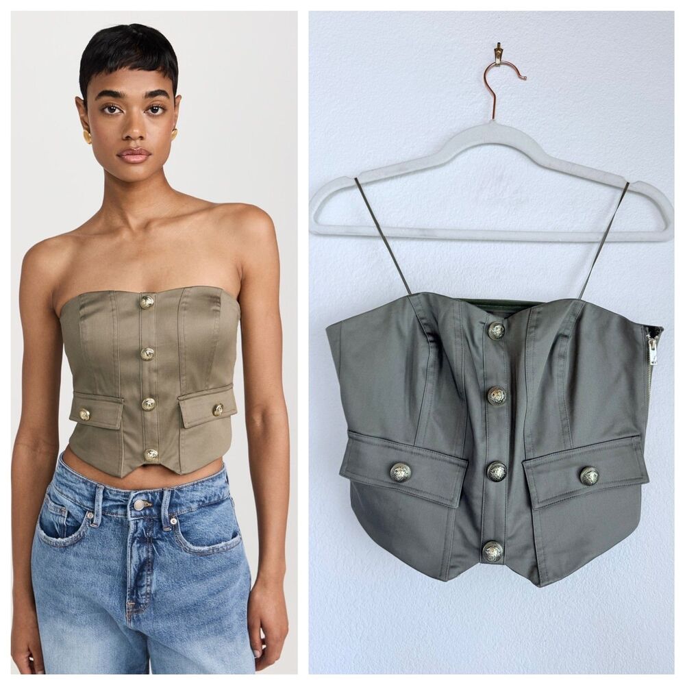 NWT Generation Love Susanna Gabardine Strapless Cropped Vestier Olive Green XS
